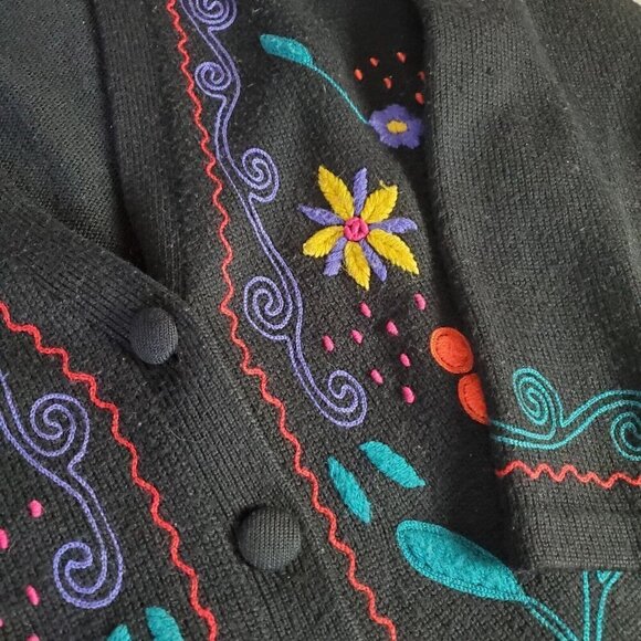 Vintage Hillary Paige‎ Cardigan Sweater Womens Large FlowersV-neck Art to wear - Picture 8 of 15